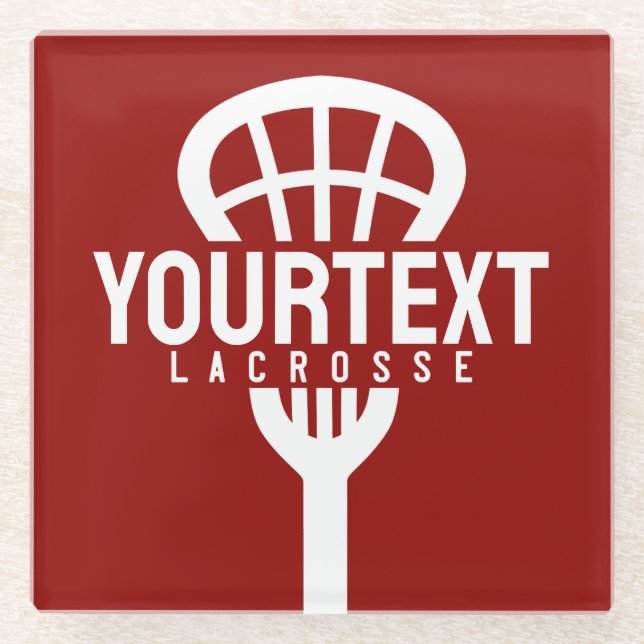 Lacrosse Player CUSTOM TEXT Team Mesh Sport Stick  Glass Coaster (Front)