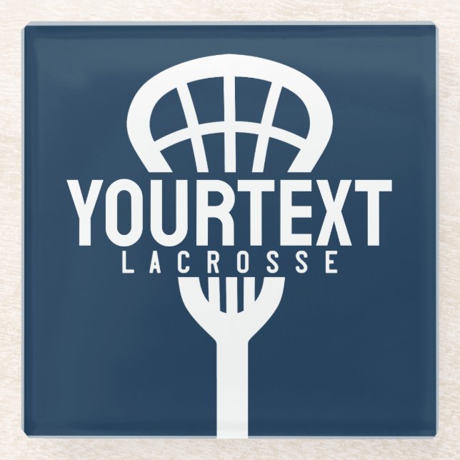 Lacrosse Player CUSTOM TEXT Team Mesh Sport Stick  Glass Coaster (Front)