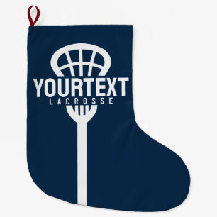 Lacrosse Player CUSTOM TEXT Team Mesh Sport Stick  Large Christmas Stocking