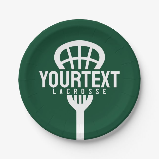 Lacrosse Player CUSTOM TEXT Team Mesh Sport Stick  Paper Plate (Front)