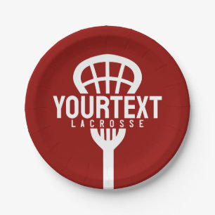 Lacrosse Player CUSTOM TEXT Team Mesh Sport Stick Paper Plate