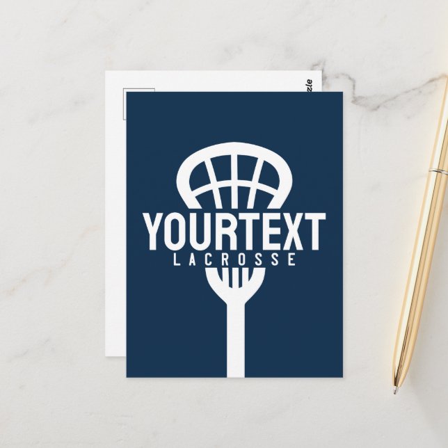 Lacrosse Player CUSTOM TEXT Team Mesh Sport Stick  Postcard (Front/Back In Situ)