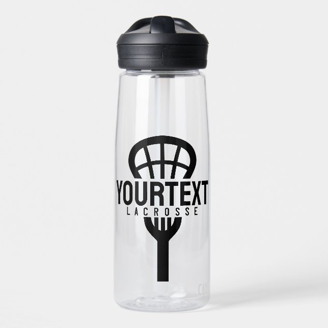 Lacrosse Player CUSTOM TEXT Team Mesh Sport Stick  Water Bottle (Front)