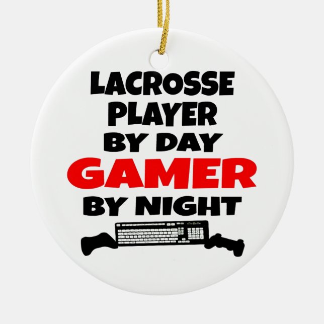 Lacrosse Player Gamer Ceramic Tree Decoration (Front)