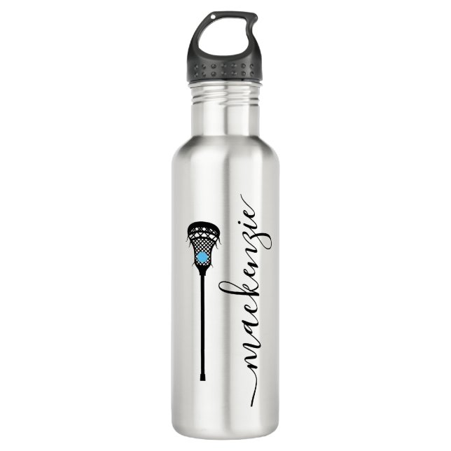 Lacrosse Player Girls Womens Silver Personalised  710 Ml Water Bottle (Front)
