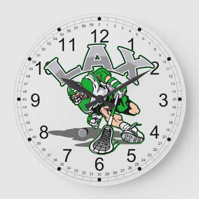 Lacrosse Player Green Uniform Large Clock (Front)