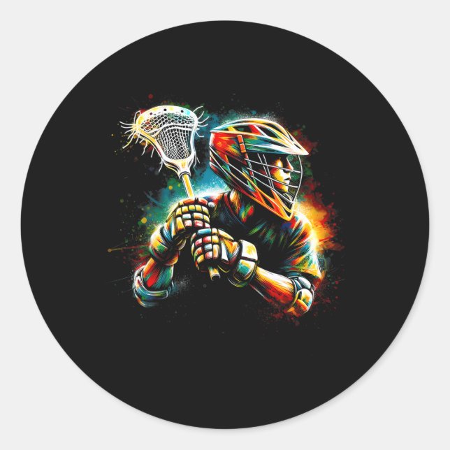 Lacrosse Player Illustration Youth Boys Girls Kids Classic Round Sticker (Front)