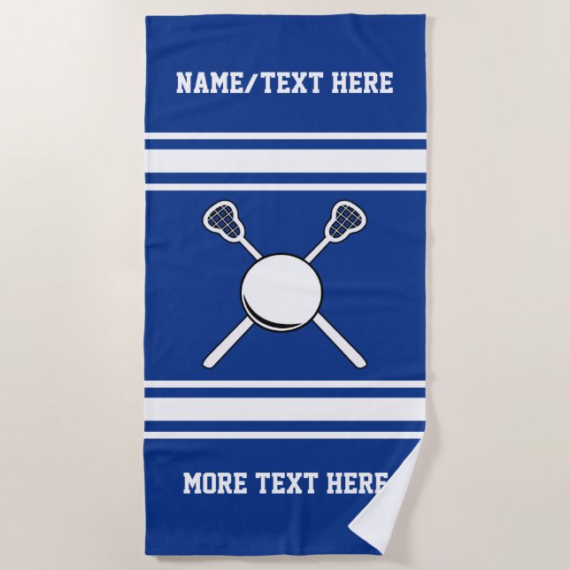 Lacrosse Player Name or Team Name Your Team Colour Beach Towel (Front)