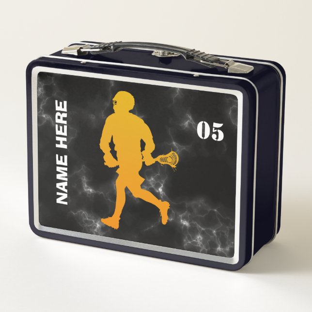 Lacrosse Player Personalised Name  Metal Lunch Box (Back)