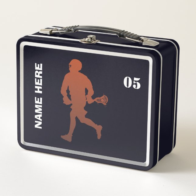 Lacrosse Player Personalised Name  Metal Lunch Box (Front)