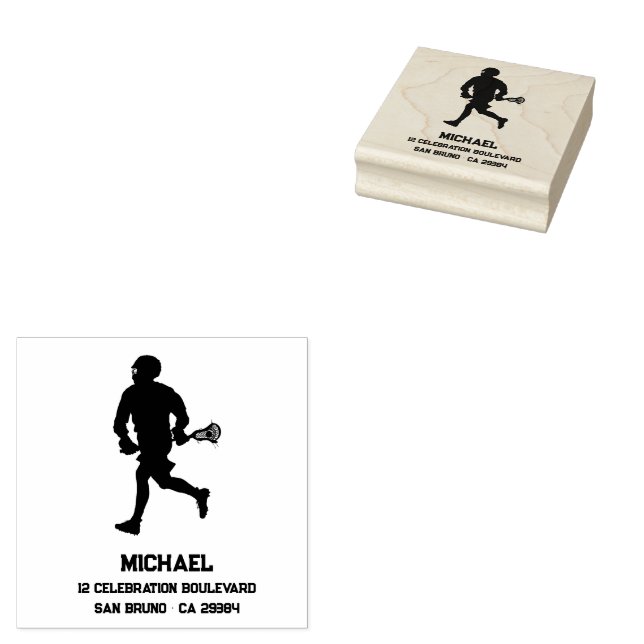 Lacrosse Player Personalised  Rubber Stamp (Stamped)