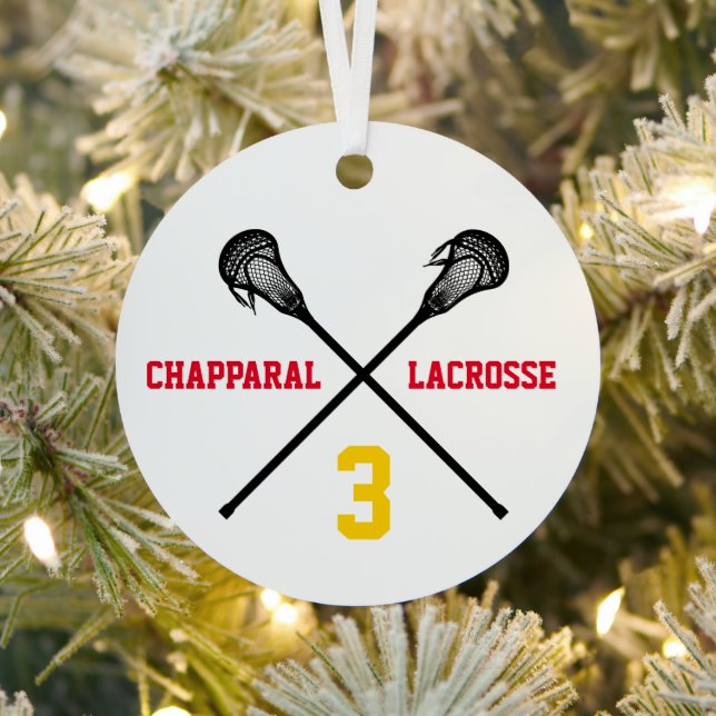 Lacrosse Player Photo Team Colours Number Sports Metal Tree Decoration (Insitu)
