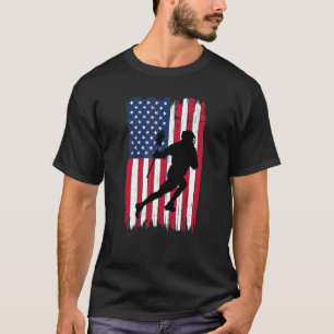 Lacrosse Player Silhouette American Flag Usa Patri T-Shirt