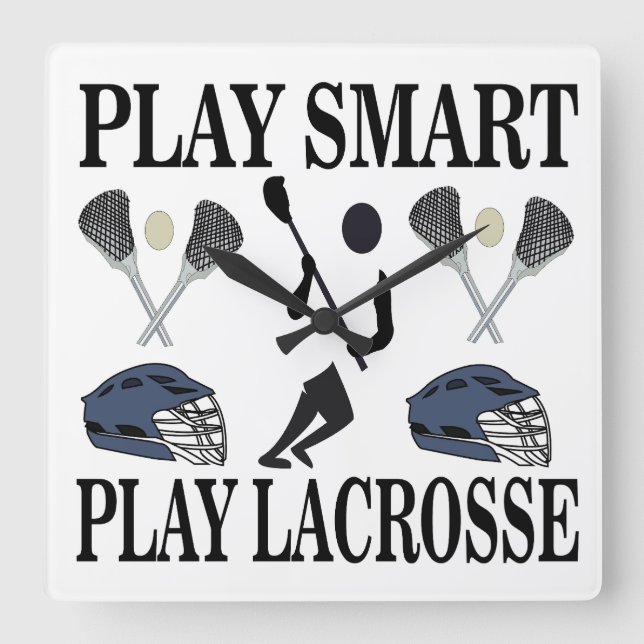 Lacrosse Player Sports Square Wall Clock (Front)