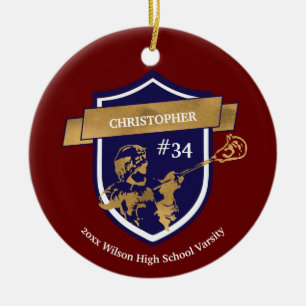 Lacrosse Player Team Gold Red Sports Award Ceramic Tree Decoration