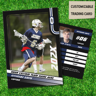 Lacrosse Player Trading Card in Black Blue