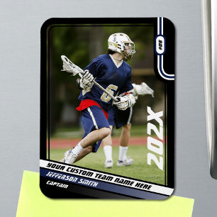 Lacrosse Player Trading Card in Black Blue Magnet