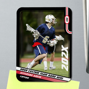 Lacrosse Player Trading Card in Black Red Magnet