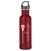 Lacrosse Player Womens Girls Red Personalised Text 710 Ml Water Bottle