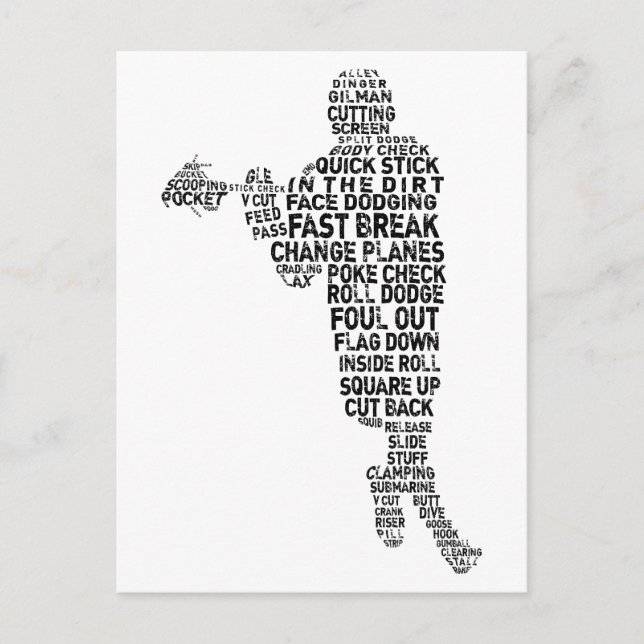 Lacrosse Player Word Art Postcard (Front)