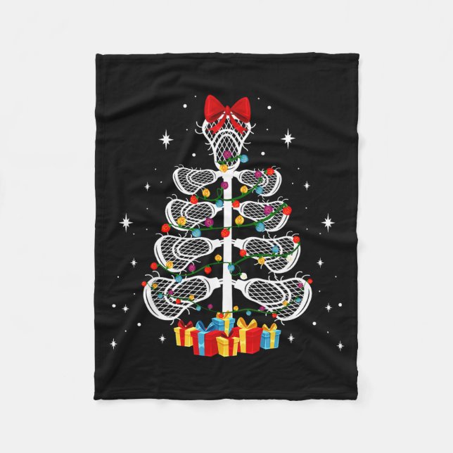 Lacrosse Player Xmas Gift Lacrosse Christmas Tree  Fleece Blanket (Front)