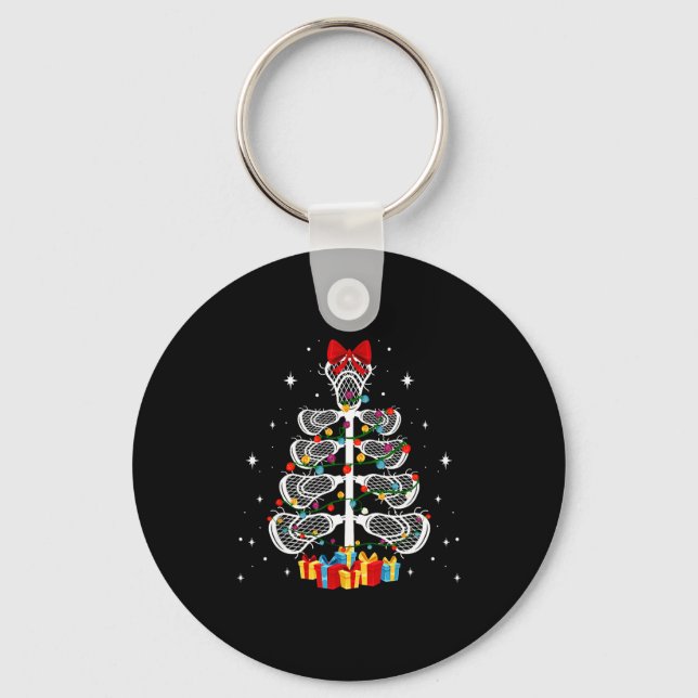 Lacrosse Player Xmas Gift Lacrosse Christmas Tree  Key Ring (Front)