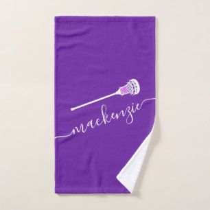 Lacrosse Purple Personalised Name Sport Hand Towe Towel
