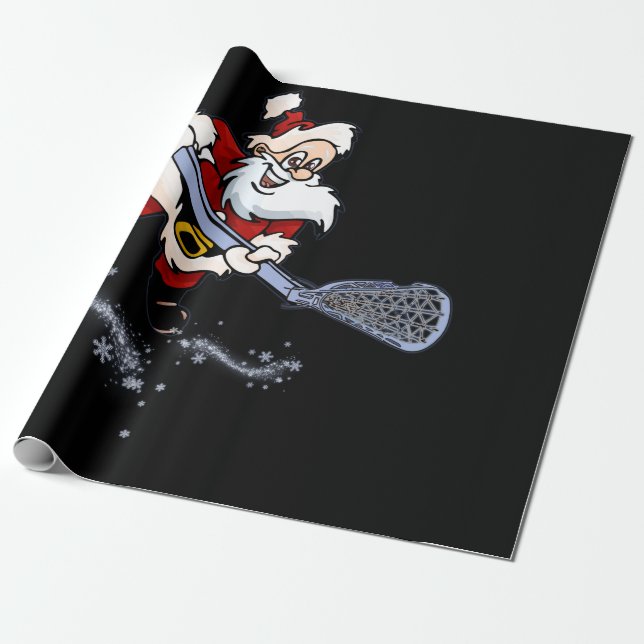 Lacrosse Santa Christmas Cool Lax Sport Ugly X-Mas Wrapping Paper (Unrolled)