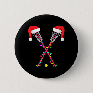 Lacrosse Santa Hat Christmas Lights Fun Sport Xmas 6 Cm Round Badge