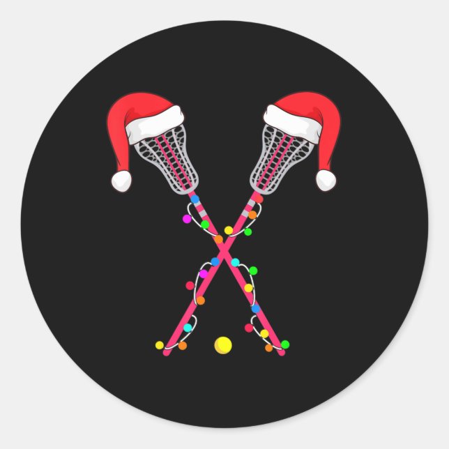 Lacrosse Santa Hat Christmas Lights Fun Sport Xmas Classic Round Sticker (Front)