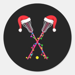 Lacrosse Santa Hat Christmas Lights Fun Sport Xmas Classic Round Sticker