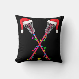 Lacrosse Santa Hat Christmas Lights Fun Sport Xmas Cushion