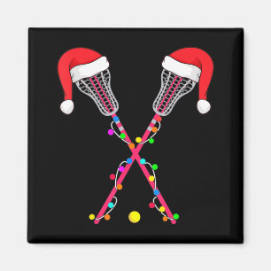Lacrosse Santa Hat Christmas Lights Fun Sport Xmas Magnet