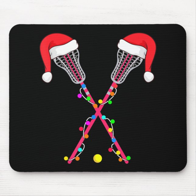 Lacrosse Santa Hat Christmas Lights Fun Sport Xmas Mouse Mat (Front)