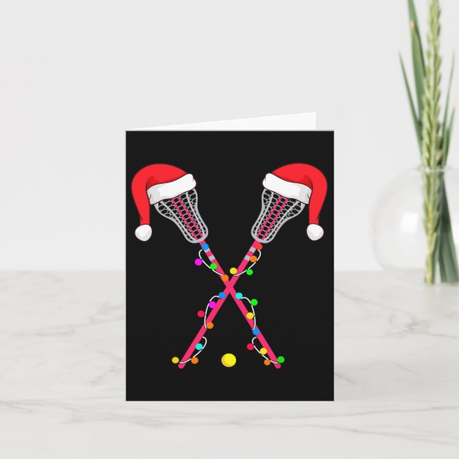 Lacrosse Santa Hat Christmas Lights Funny Sport Xm Card (Front)