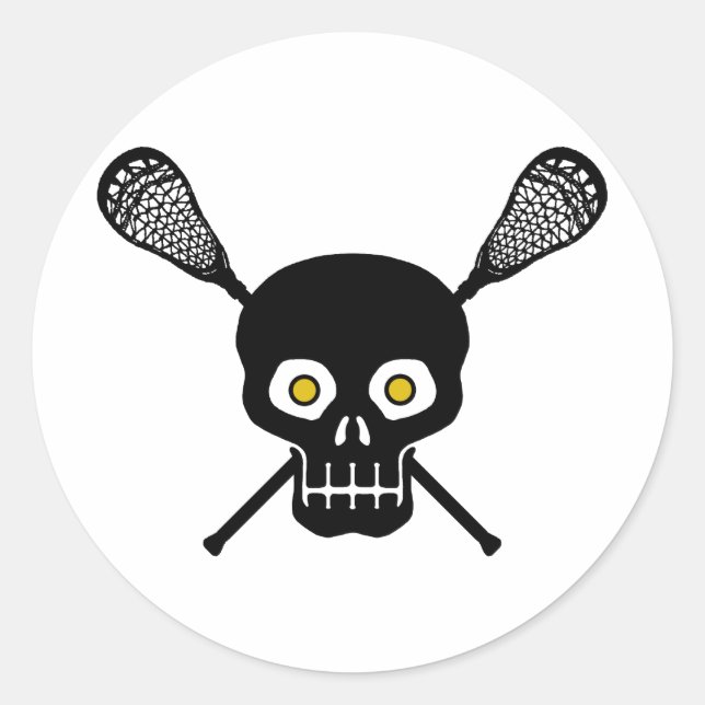 Lacrosse Skull Classic Round Sticker (Front)