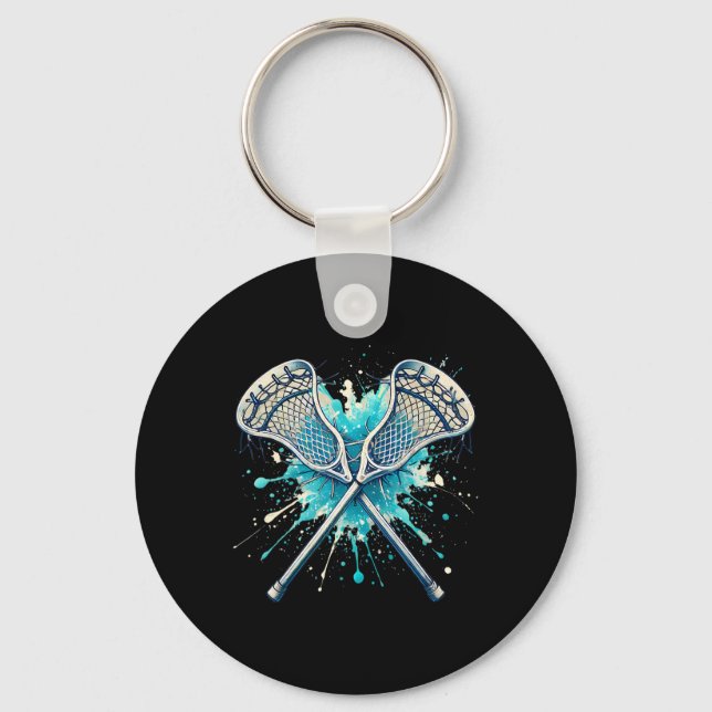 Lacrosse Splash Player Crossed Sticks Lacrosse Boy Key Ring (Front)