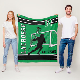 Lacrosse Sport - Green, White, Black Fleece Blanket