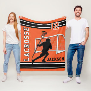 Lacrosse Sport - Orange, White, Black Fleece Blanket