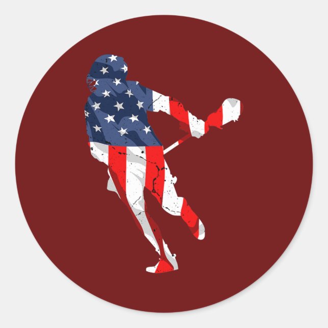 Lacrosse Sport USA Retro American Flag 4th of Classic Round Sticker (Front)