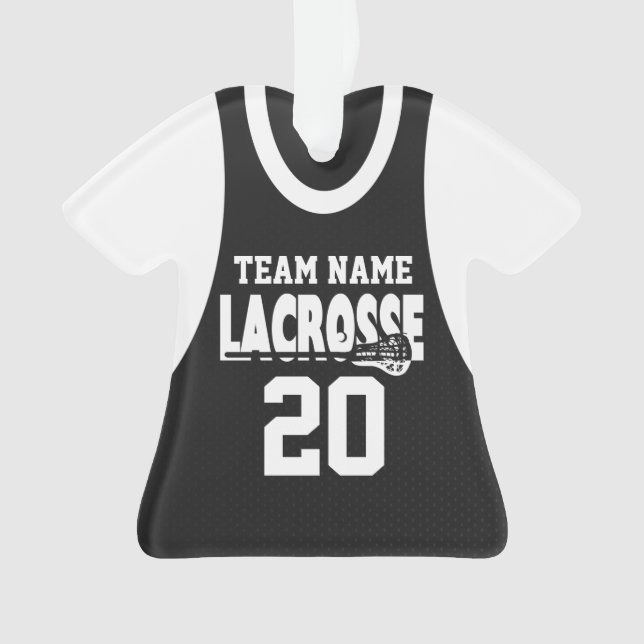 Lacrosse Sports Jersey Black with Photo Ornament (Front)
