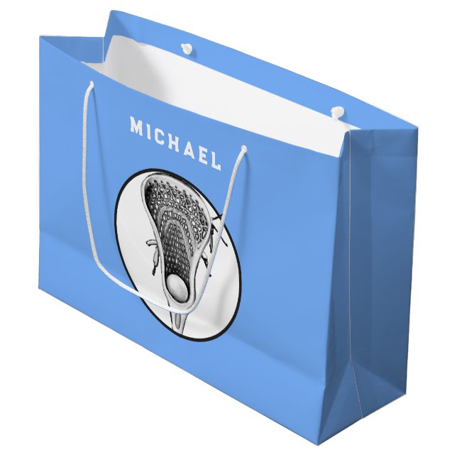 Lacrosse Sports Light Blue Large Gift Bag (Front Angled)