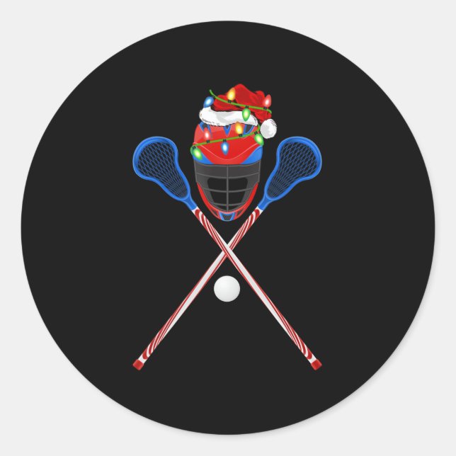 Lacrosse Sports Lover Xmas Santa Hat Lacrosse Chri Classic Round Sticker (Front)