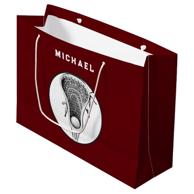 Lacrosse Sports Maroon Large Gift Bag (Front Angled)