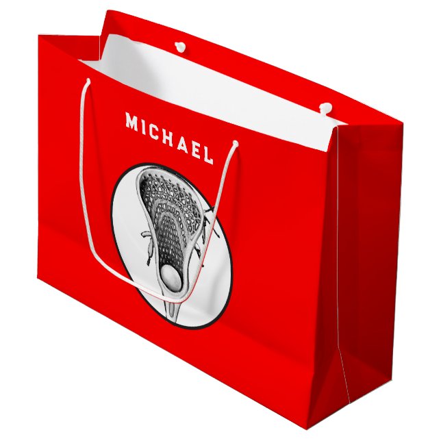 Lacrosse Sports Red Large Gift Bag (Front Angled)