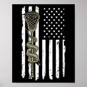 Lacrosse Stick And Angry Snake Usa American Flag V Poster