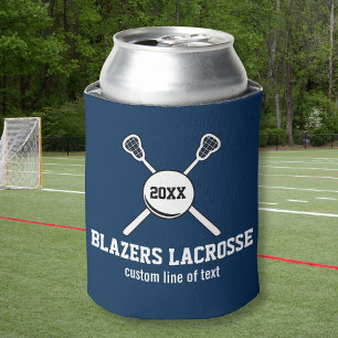 Lacrosse Stick and Ball Custom Player Team Name Can Cooler