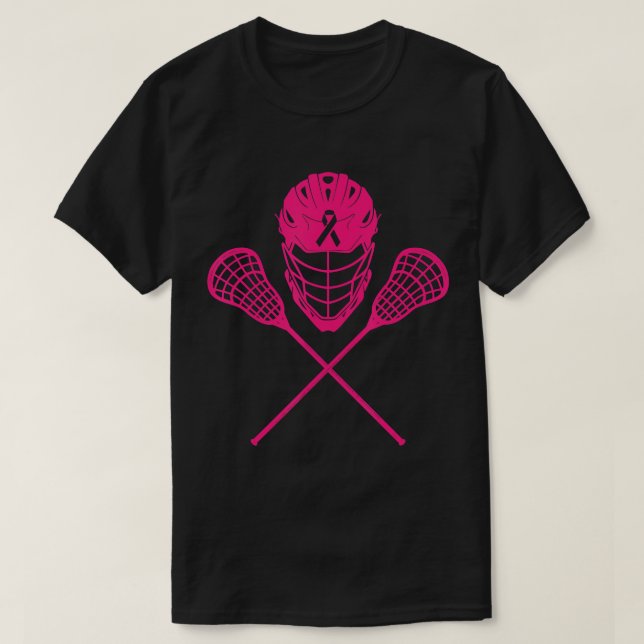 Lacrosse Stick Breast Cancer Awareness Cool Pink R T-Shirt (Design Front)