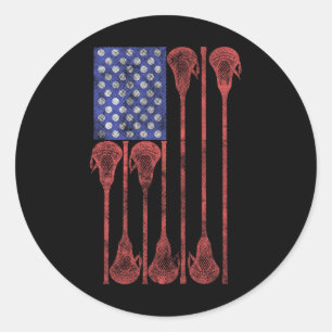 Lacrosse Stick Lax American Flag  Classic Round Sticker