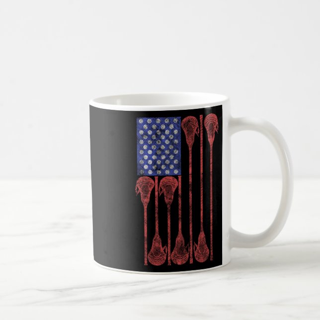 Lacrosse Stick Lax American Flag  Coffee Mug (Right)